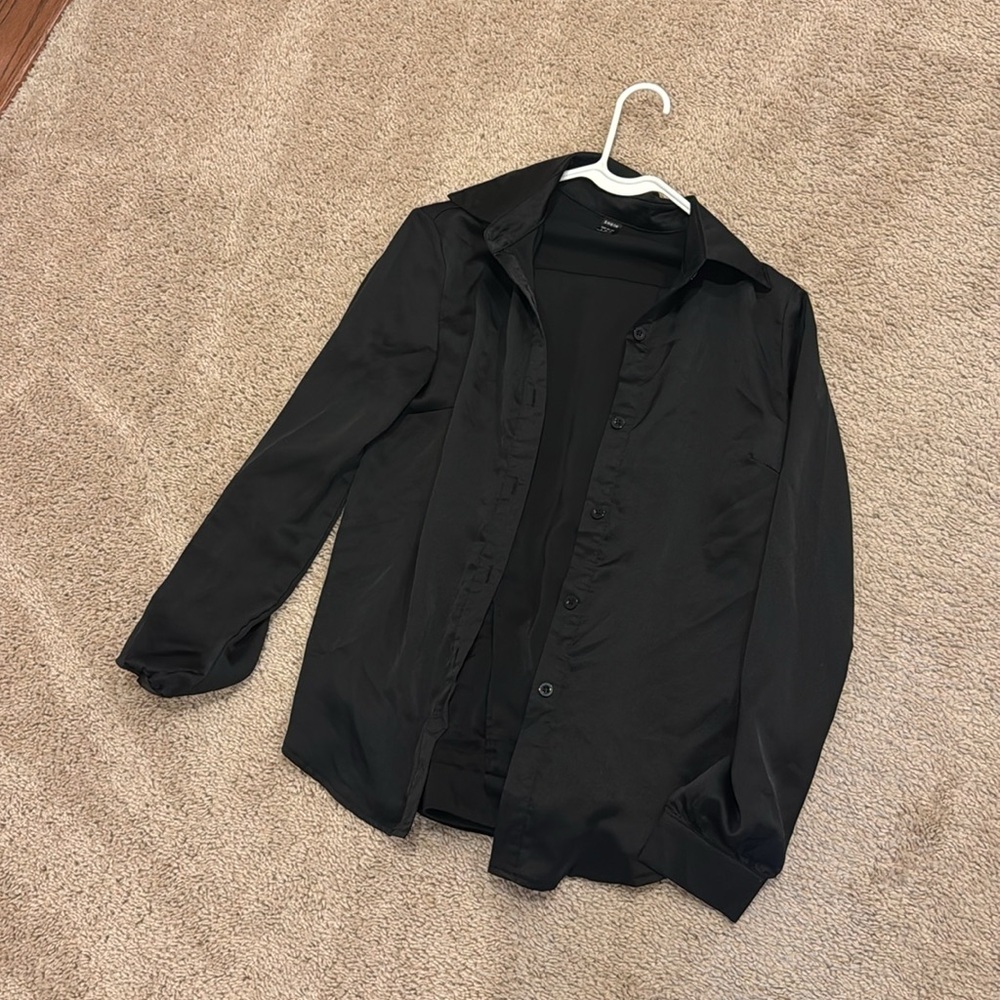 Shein Black Satin Pants and Button up - Picture 3 of 4